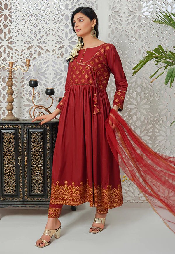 3 Pc Mother & Daughter Dress Print Lawn Ready To Wear Collection Maroon