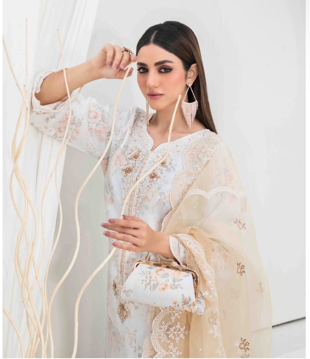 TAWAKKAL STITCHED EMBROIDERD ORGANZA FANCY EID COLLECTION  D-1473