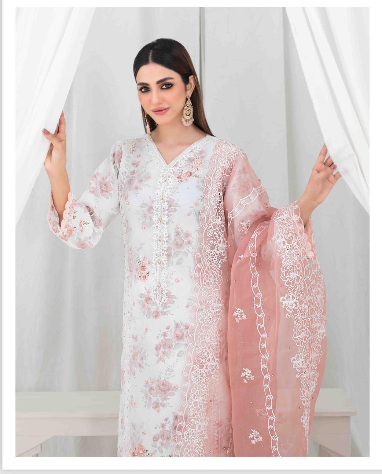 TAWAKKAL STITCHED EMBROIDERD ORGANZA FANCY EID COLLECTION  D-1481