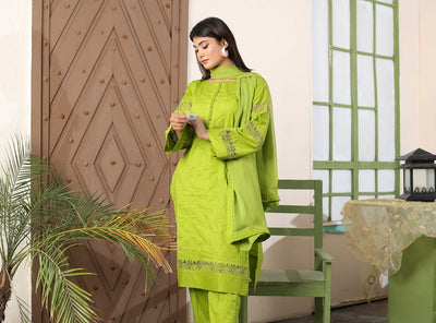 3-PIECE CAMBRIC LAWN  STITCHED SUIT GREEN -D 862
