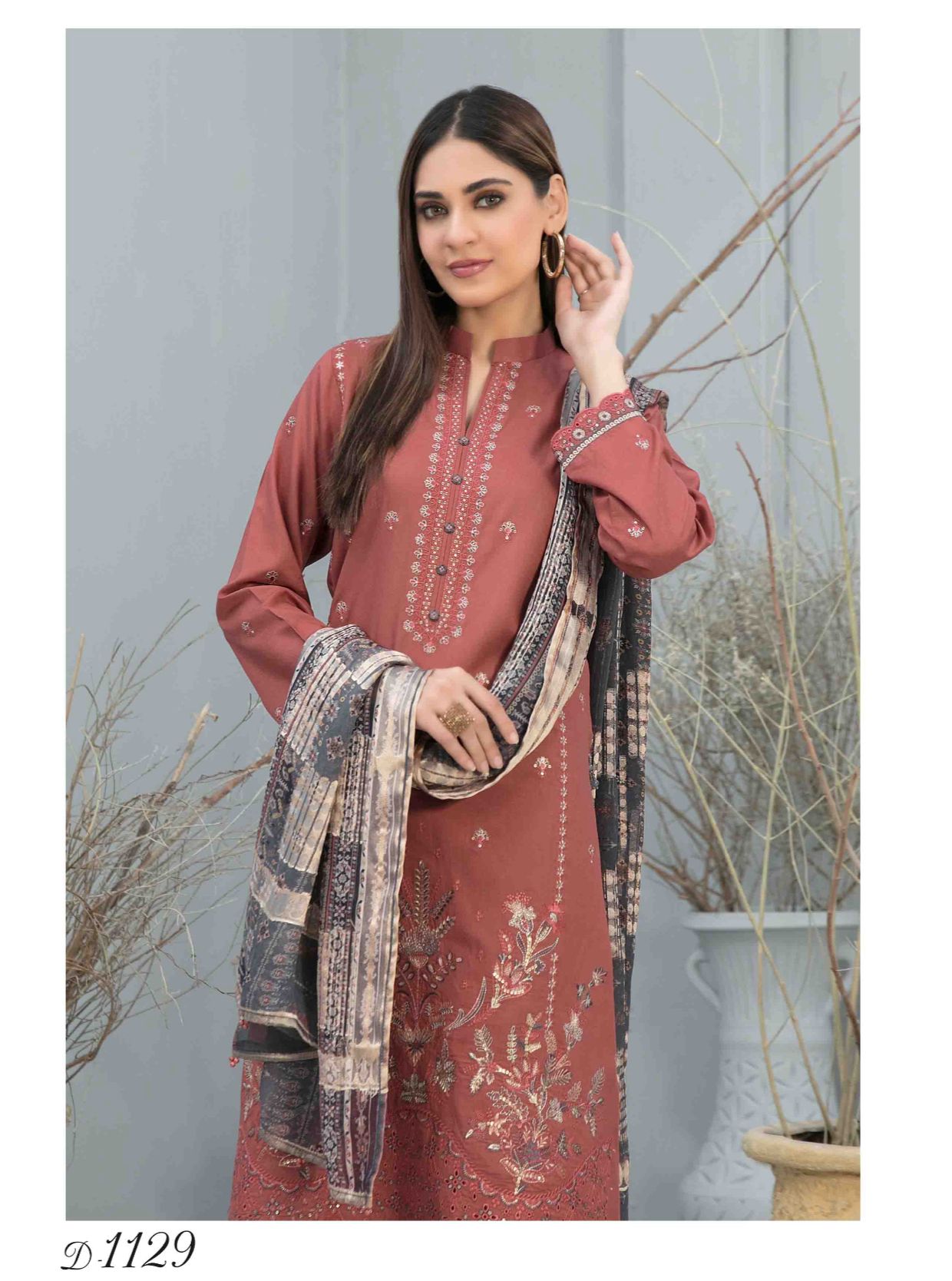 3 Pc Stitched Collection By Tawakkal Fancy Embroidered Staple Collection D-1129