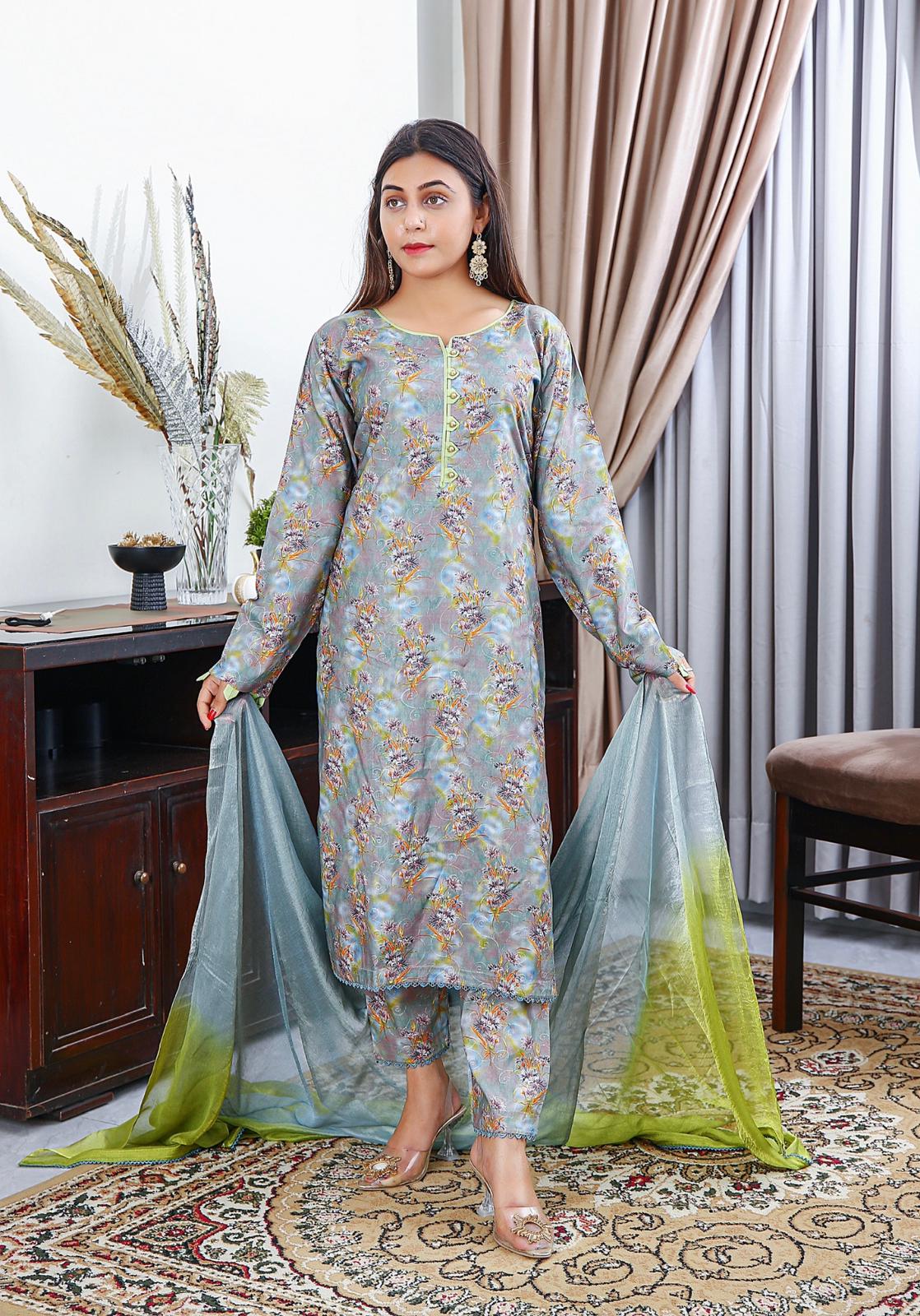 3 PC DIGITAL PRINT EMBROIDERED LINEN READY TO WEAR COLLECTION