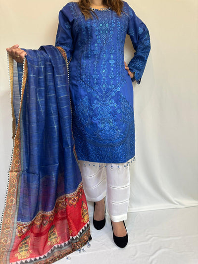 Maria b Viscose Embroidered Suit With  Organza Dupatta