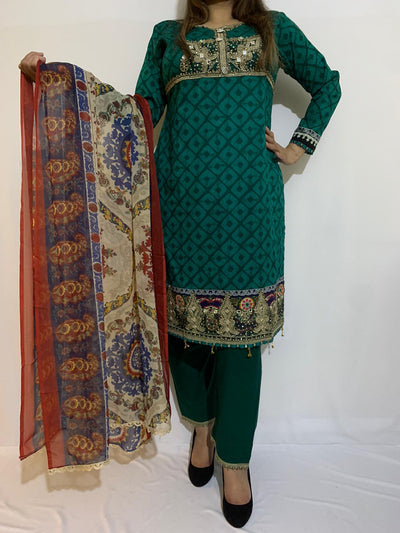 Maria b Festive Collection Stone & Mirror Work With Chiffon Dupatta Green 05-A