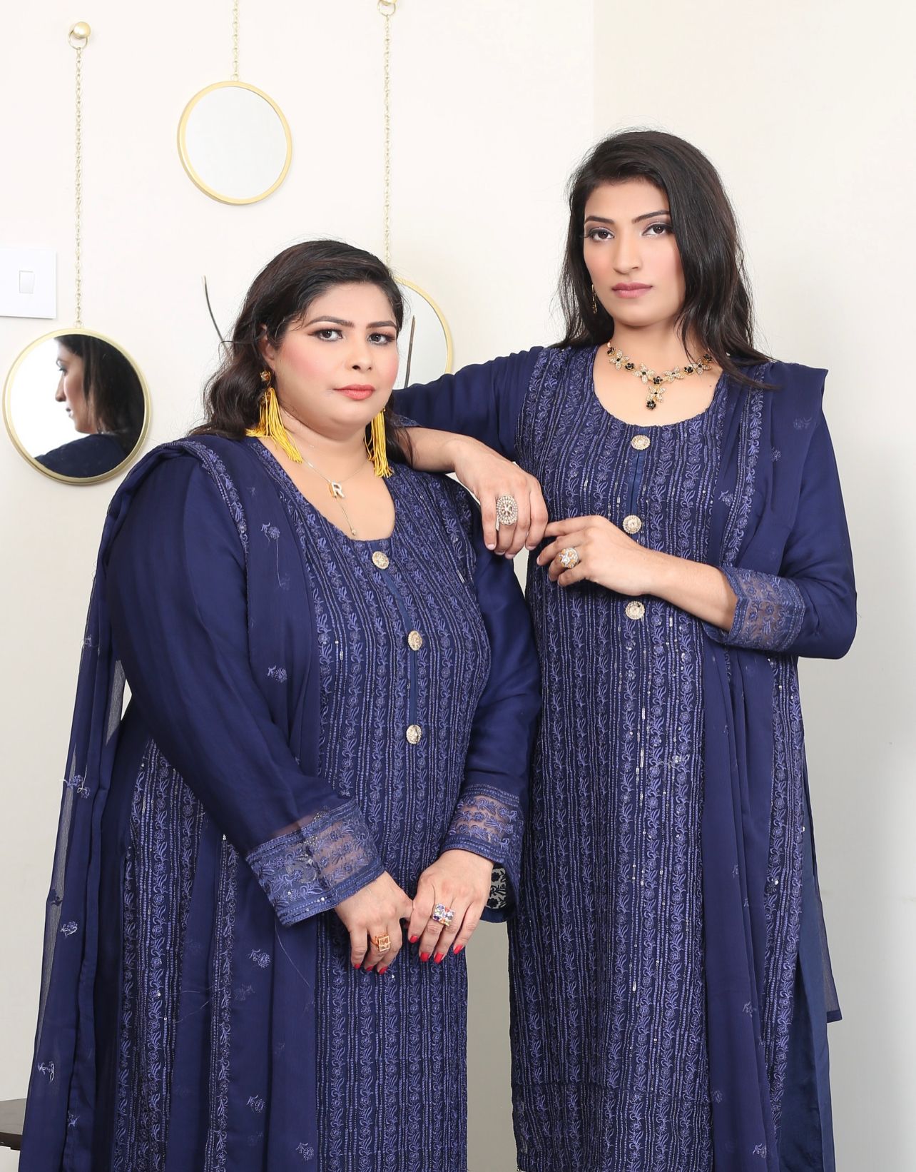 Blue Embroidered chiffon Plazo suit