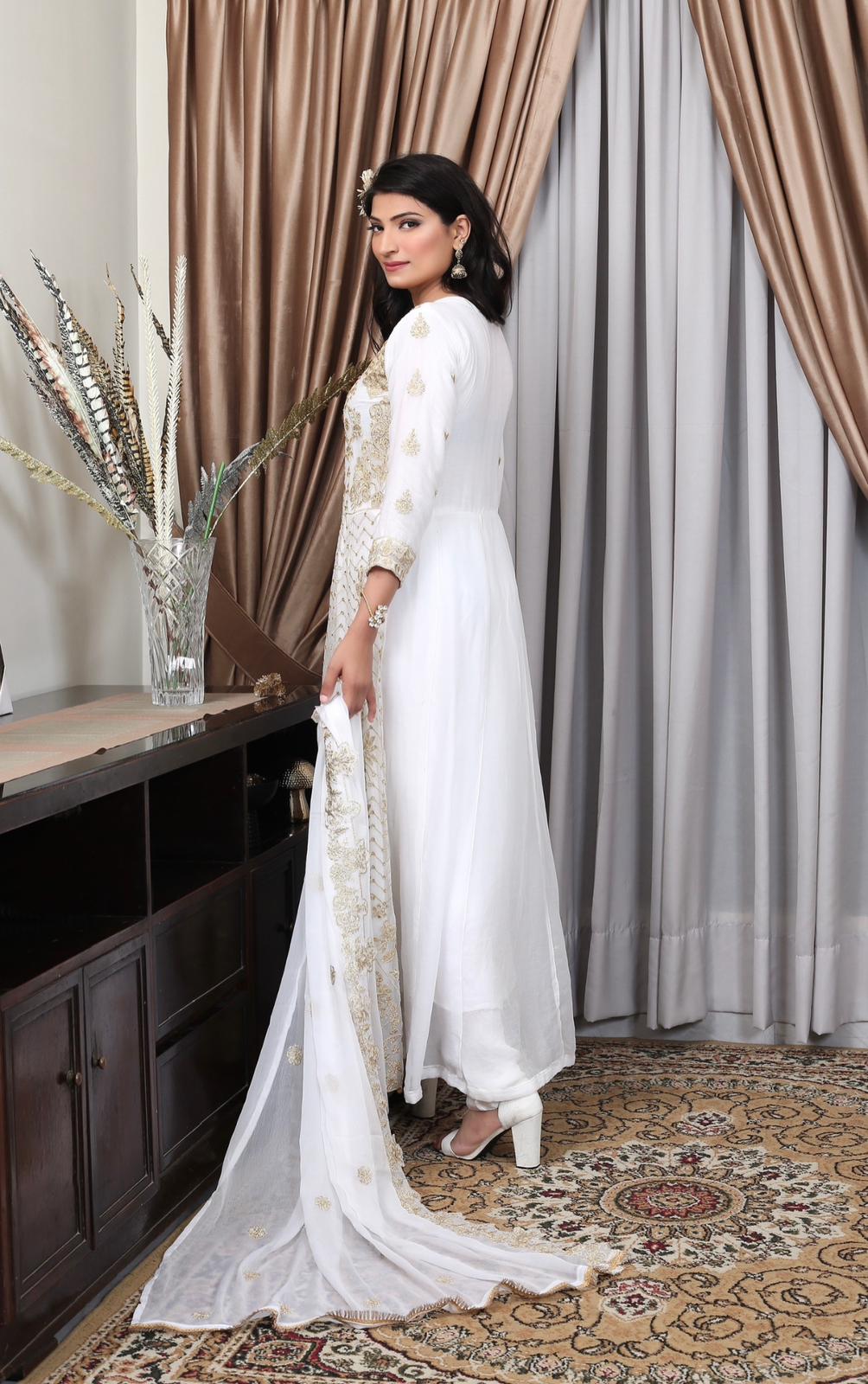 White Mother & Daughter  Ready to wear 3 piece Embroidered maxi dress