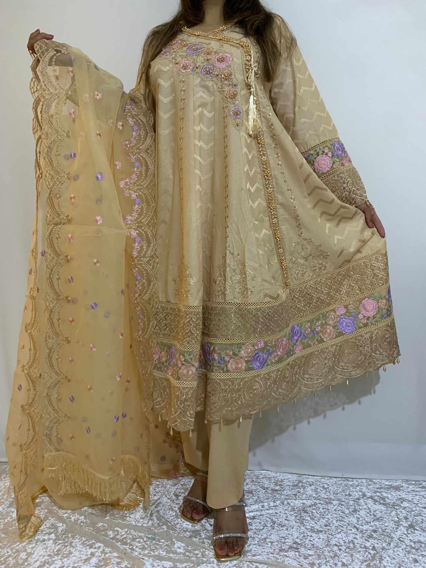 Premium Embroidered Cotton Anarkali Dress Ready to wear