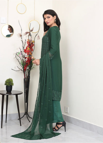 Green Embroidered chiffon Plazo suit