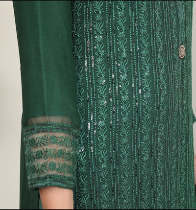 Green Embroidered chiffon Plazo suit