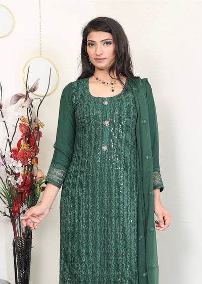 Green Embroidered chiffon Plazo suit