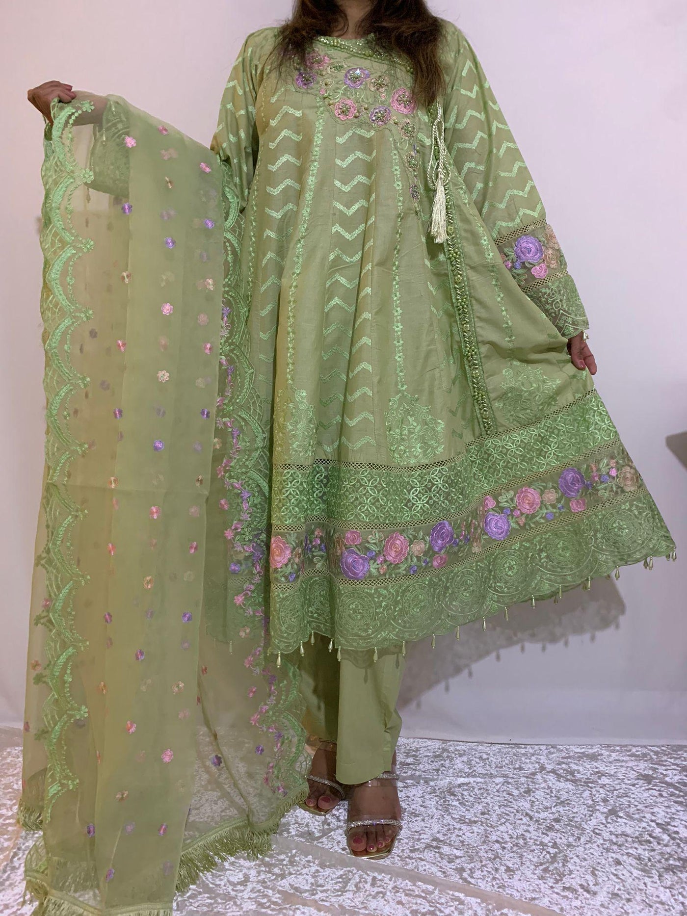 Premium Embroidered Cotton Anarkali Dress Ready to wear