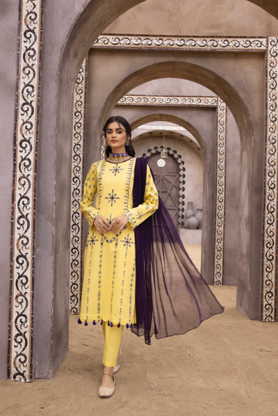 3 pc Mirror Embroidered Readymade Semi-Formal Suit Eid Collection 2023 Media 1 of 4