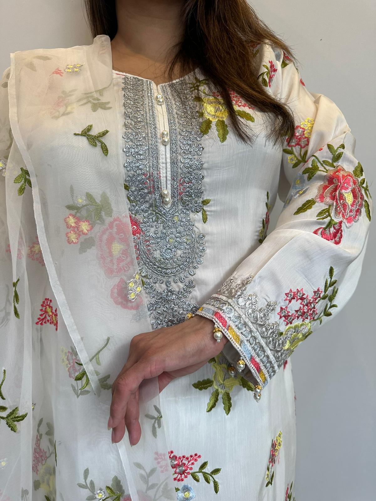 Maria b Viscose Embroidered Suit With Embroidered Net  Dupatta