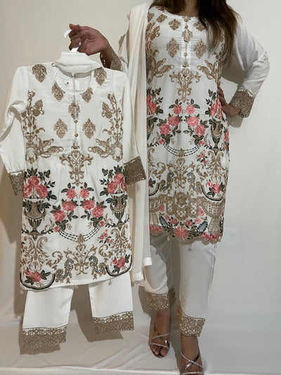 Embroidered Readymade Linen Mother & Daughter Suit