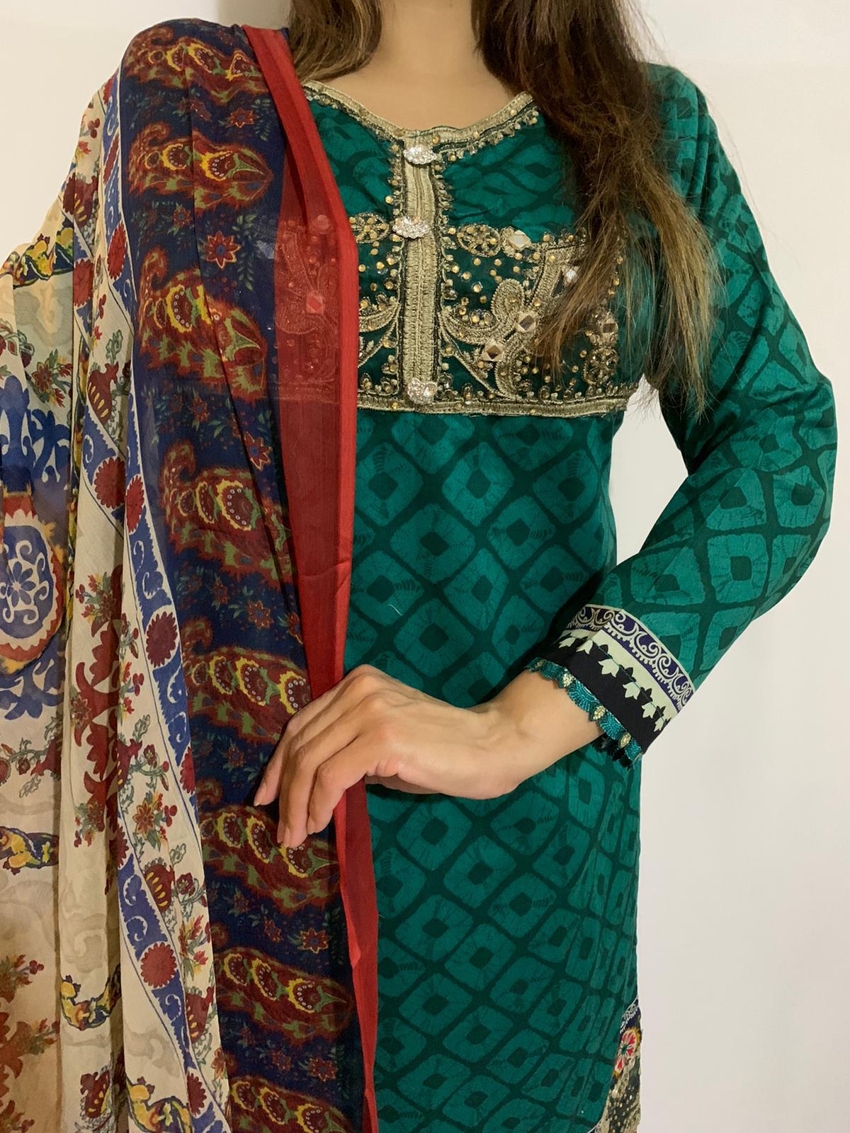 Maria b Festive Collection Stone & Mirror Work With Chiffon Dupatta Green 05-A