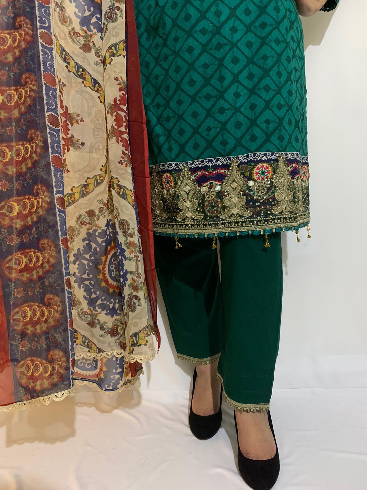 Maria b Festive Collection Stone & Mirror Work With Chiffon Dupatta Green 05-A